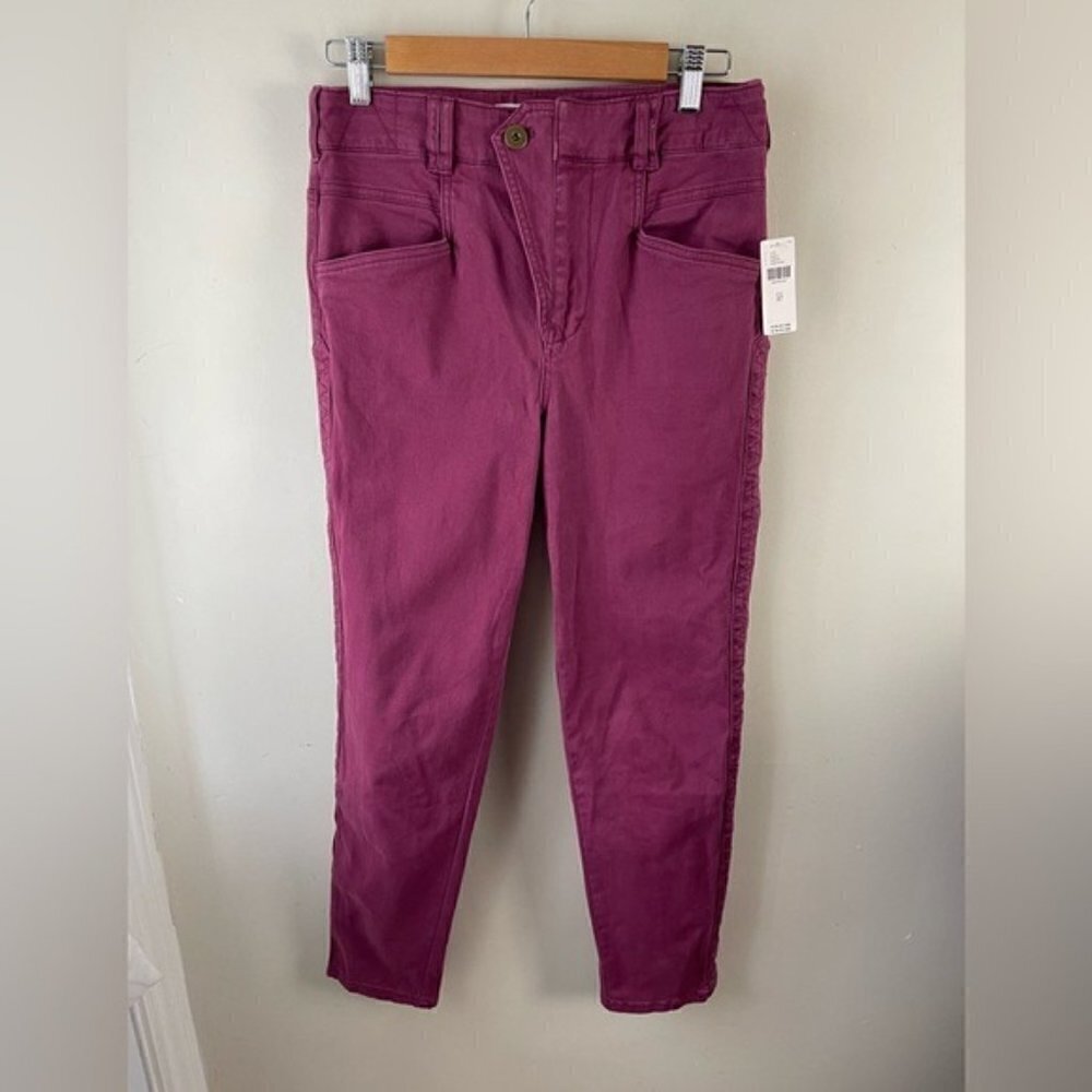 Anthropologie wine color criscross button chino high rise pants new NWT 27